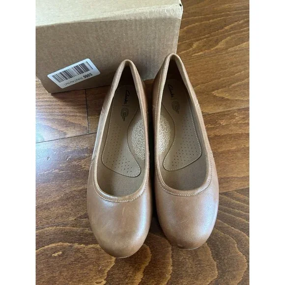 Clarks Women's Canebay Plain Ballet Flat Dark Tan Leather 8.5 M Closed Toe NEW - Picture 5 of 9